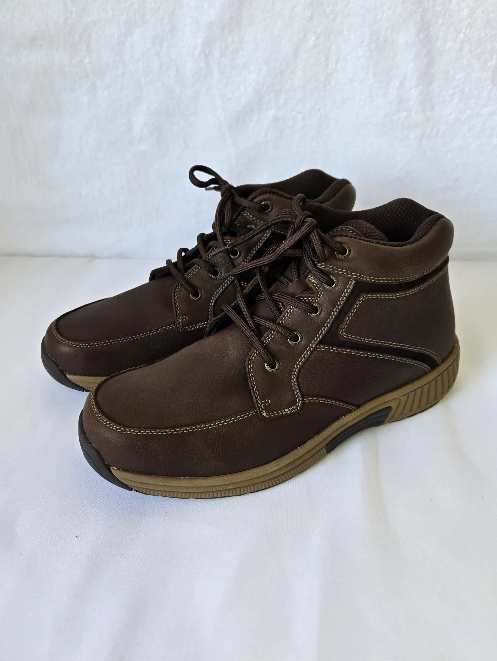 Orthofeet Brown Leather Comfort Boots Men’s 10 Casual Walking Shoes